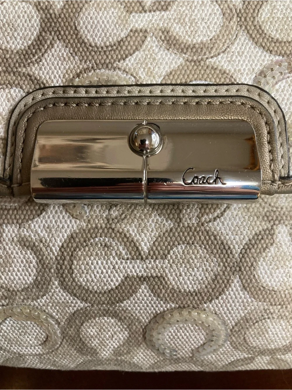 Coach Kristin Op Art Sequin Sling Pack Crossbody Bag #45088 Taupe Monogram EUC
